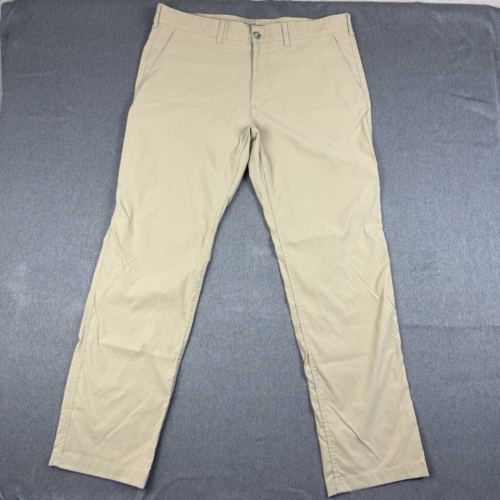 Eddie Bauer Travex Men's Sz 38x34 Tan Nylon Stretch Cargo-Outdoors-Hiking Stain